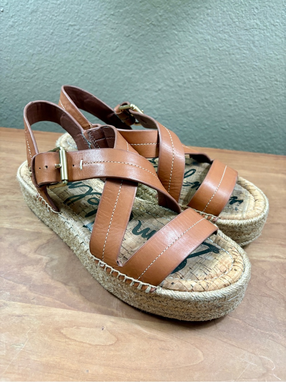 Sam Edelman Aisling Strappy Espadrille Platform Brown Sandals Womens Size 8.5